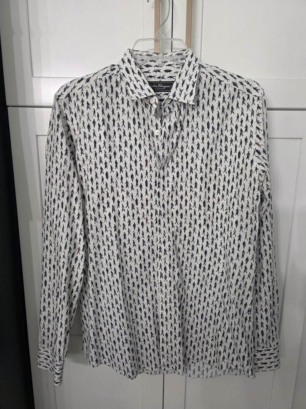 Salvatore Ferragamo White Shirt with Navy Silhouette Print
